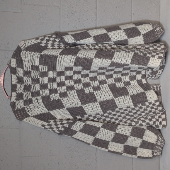 Bibi Checkered Sweater Cardigan (Mocha Brown Combo), Large, EUC - Picture 8 of 8